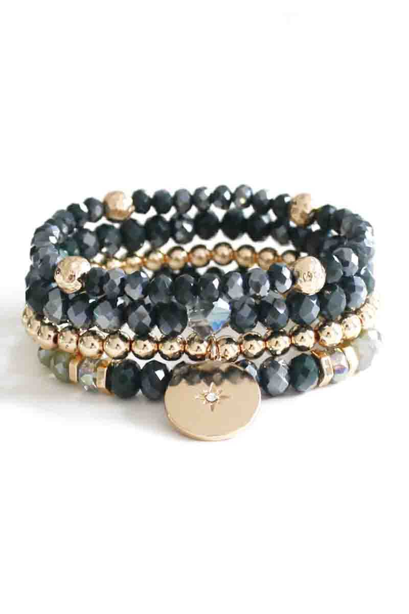 Ensemble de bracelets extensibles en perles de métal et cristal