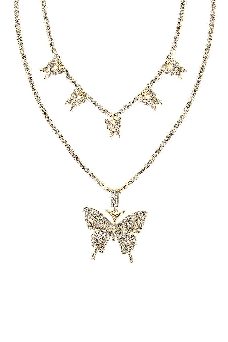 Ensemble de collier double papillon en strass