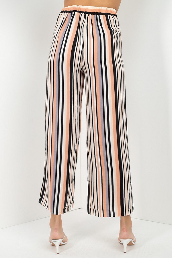 Ensemble haut et pantalon à jambes larges à col rond et à rayures