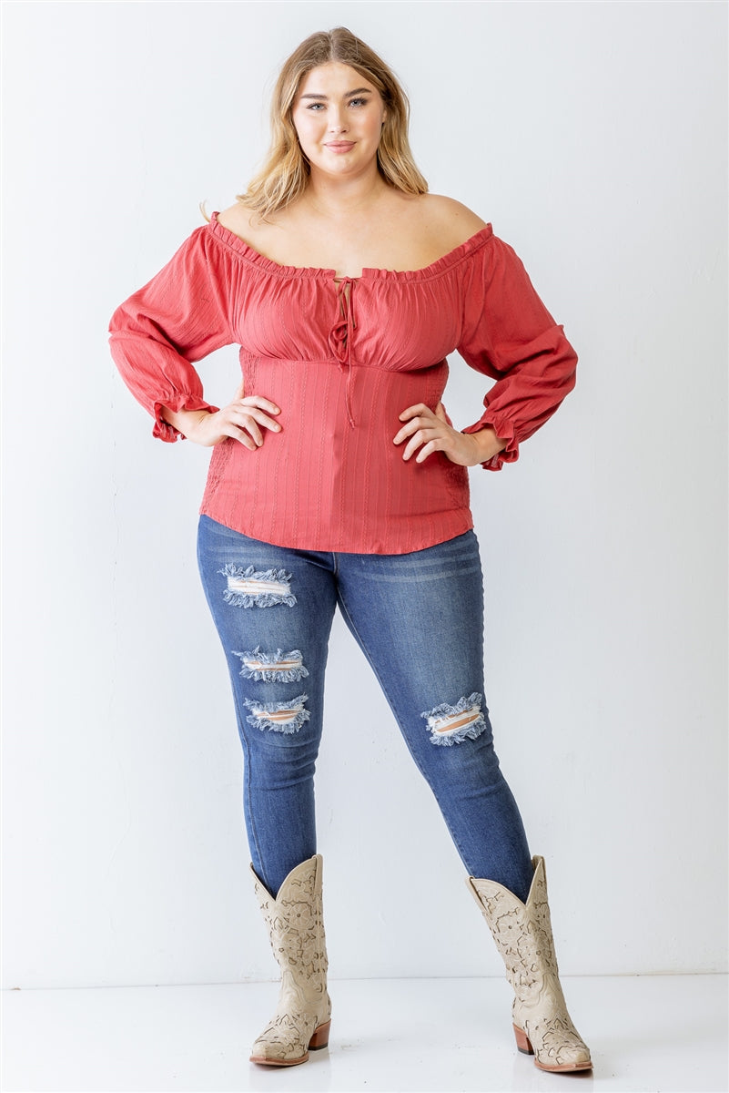 Haut à épaules dénudées et dos smocké brodé en coton Plus – Image 7