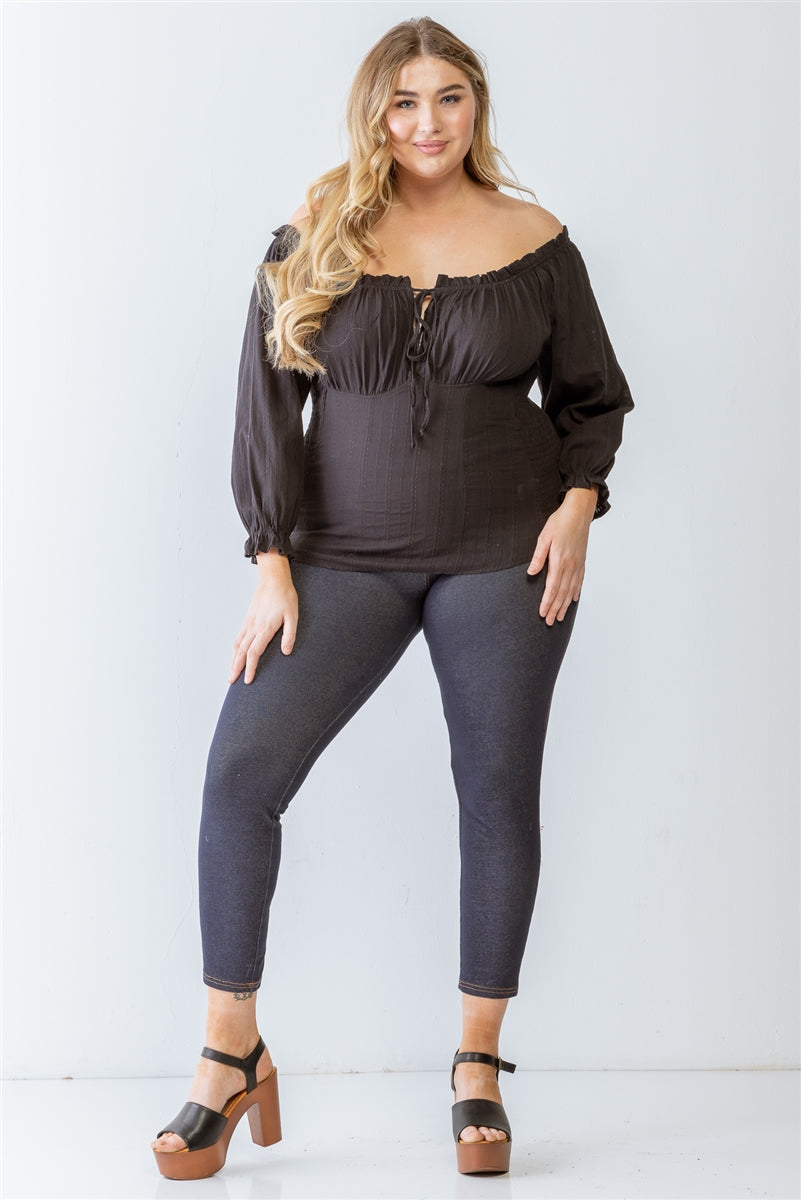 Haut à épaules dénudées et dos smocké brodé en coton Plus – Image 12