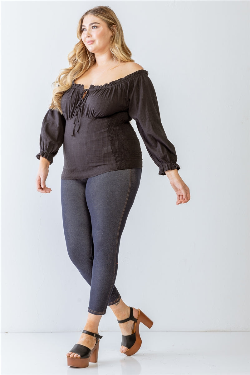 Haut à épaules dénudées et dos smocké brodé en coton Plus – Image 5