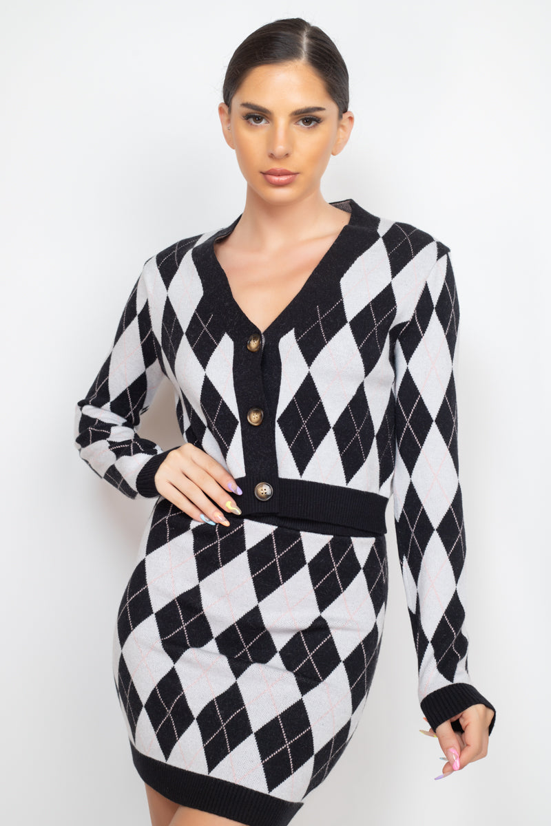 Haut cardigan boutonné en diamant sur le devant