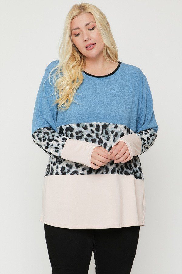 Haut color block grande taille avec un haut à imprimé léopard