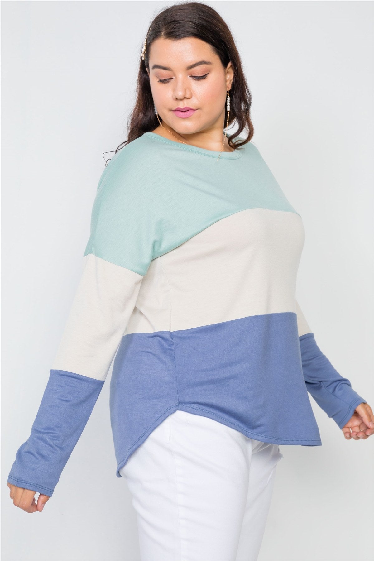 Haut en tricot doux color block grande taille