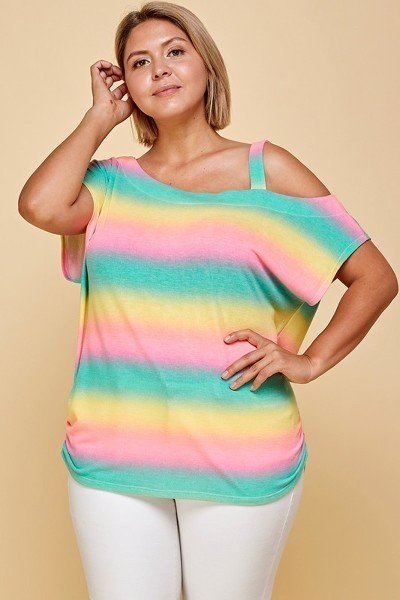 Haut mignon à une bretelle imprimé en tissu éponge rayé tie-dye de grande taille