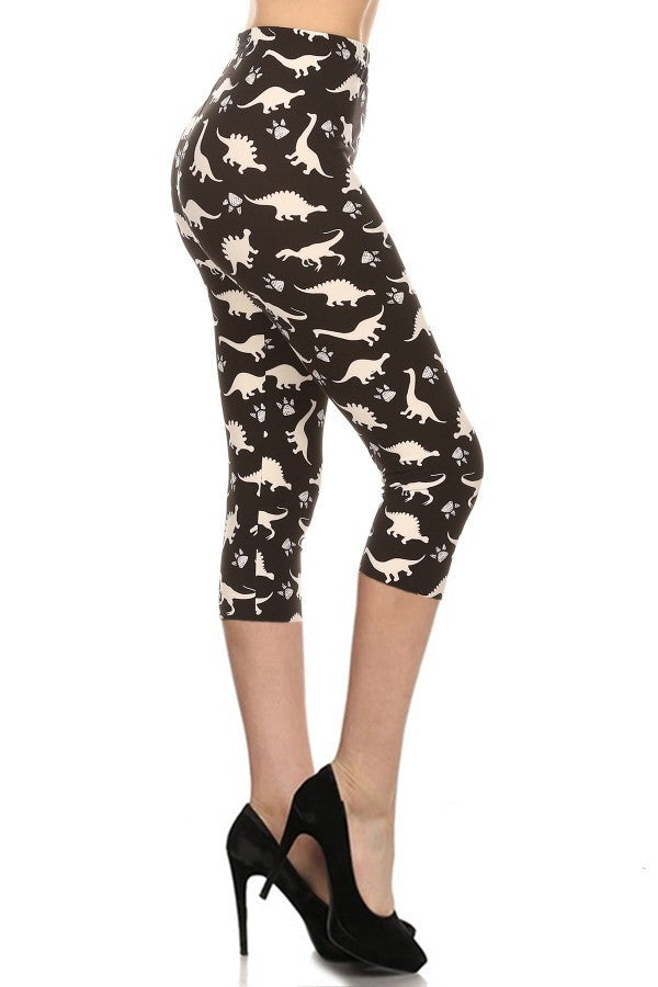 Legging capri taille haute imprimé dinosaure avec taille élastique
