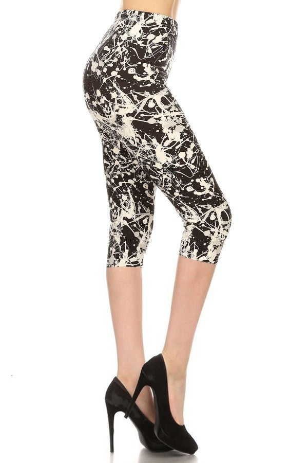 Legging capri taille haute imprimé éclaboussures de peinture dans un style ajusté, avec une taille élastique