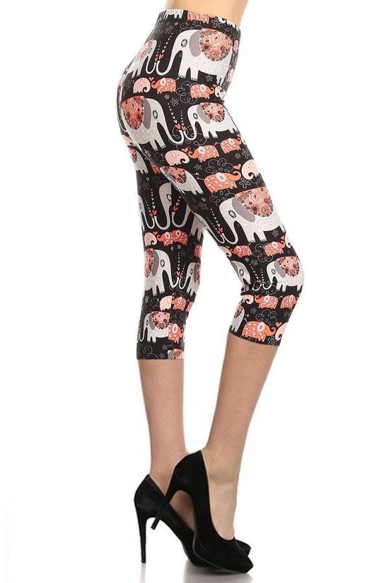 Legging capri taille haute imprimé éléphants dans un style ajusté avec une taille élastique