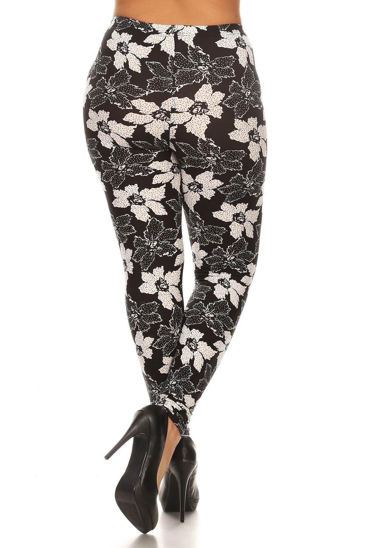Legging en tricot imprimé à motif floral de grande taille avec ceinture élastique