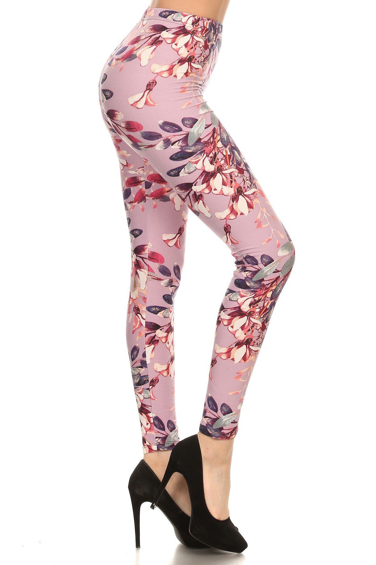 Legging en tricot taille haute à imprimé floral, coupe skinny avec taille élastique