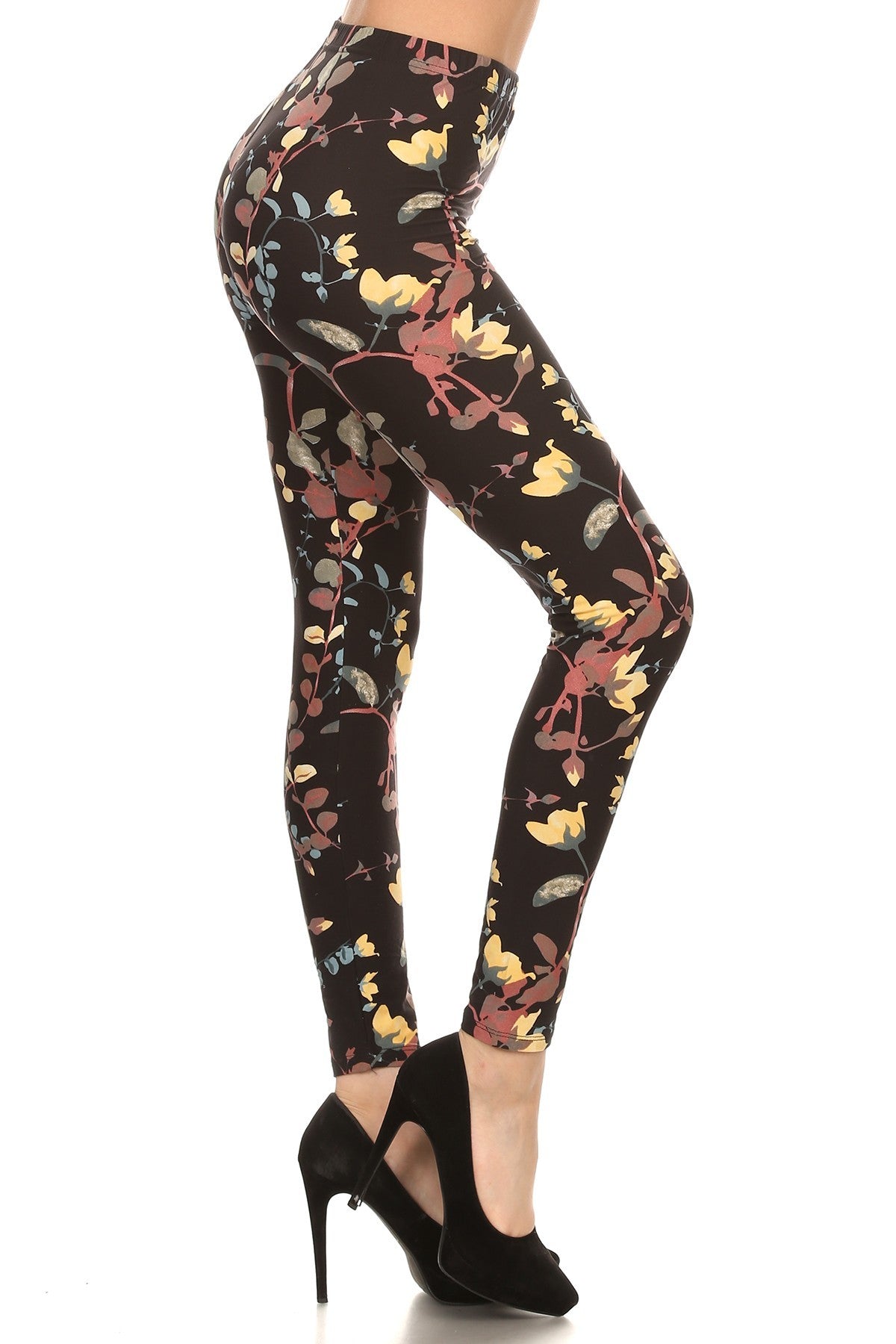 Legging en tricot taille haute imprimé vigne, coupe skinny avec taille élastique