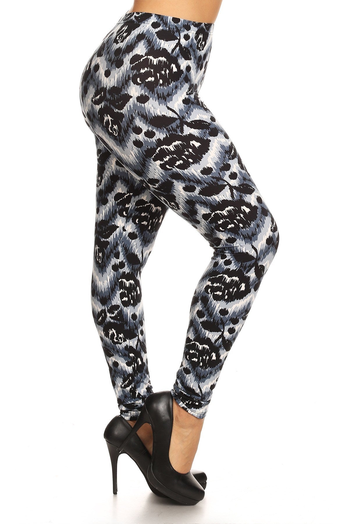 Legging pleine longueur à imprimé abstrait dans un style ajusté avec une taille haute à bandes