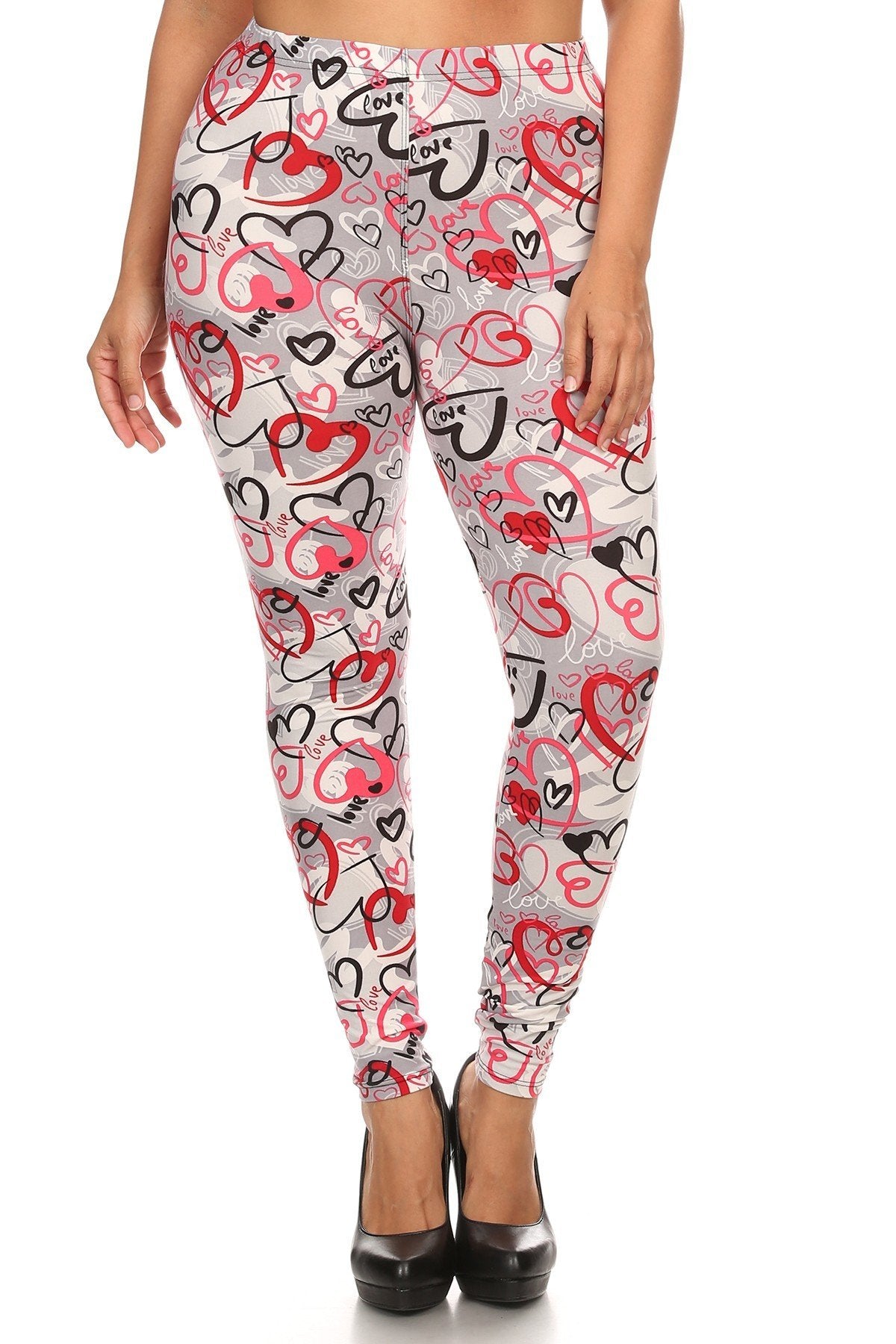 Legging pleine longueur à imprimé cœur grande taille dans un style ajusté avec une taille haute à bande