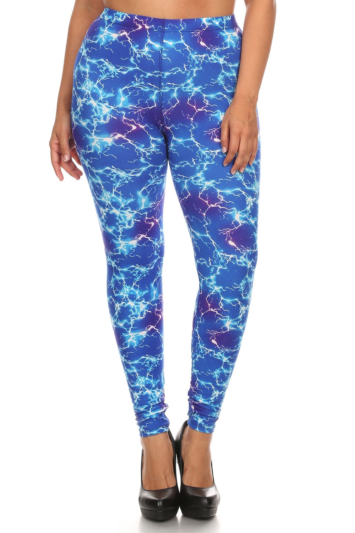Legging pleine longueur à imprimé éclair grande taille dans un style ajusté avec une taille haute à bande