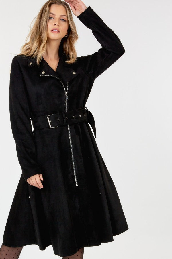 Manteau en faux suède avec ceinture à la taille Manteau uni