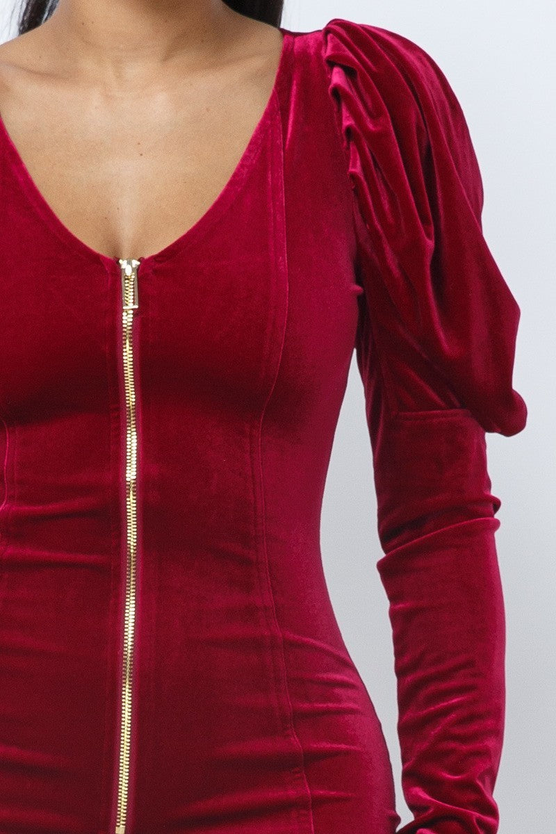 Mini-robe plissée en velours doux, manches bouffantes, col en V bas, devant et dos – Image 26