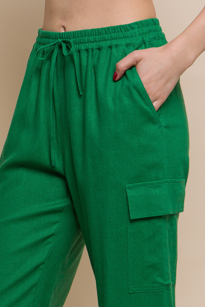 Pantalon cargo en lin à jambe droite