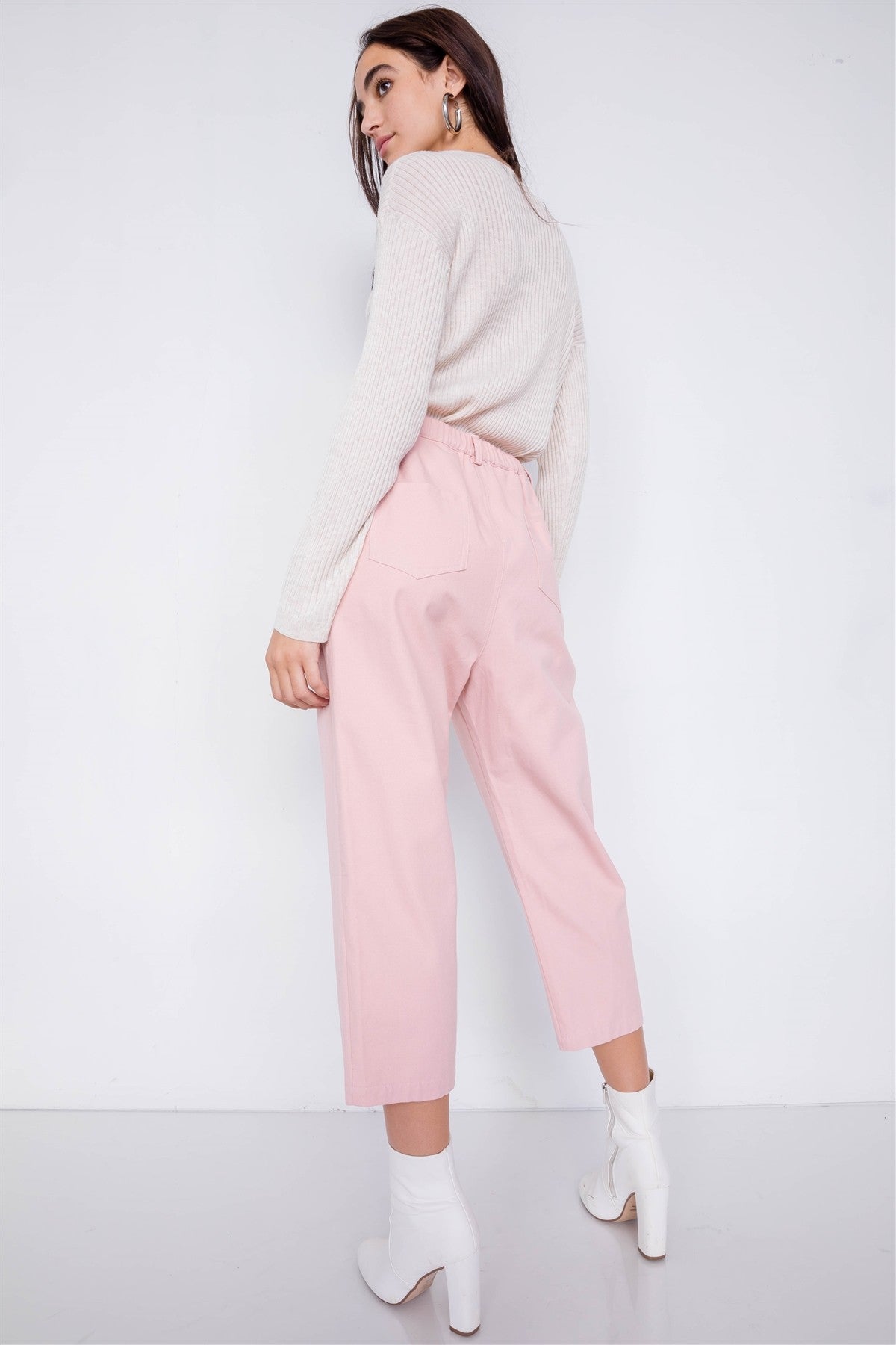 Pantalon pastel chic uni à la cheville, jambe large, taille réglable avec boutons-pression – Image 8