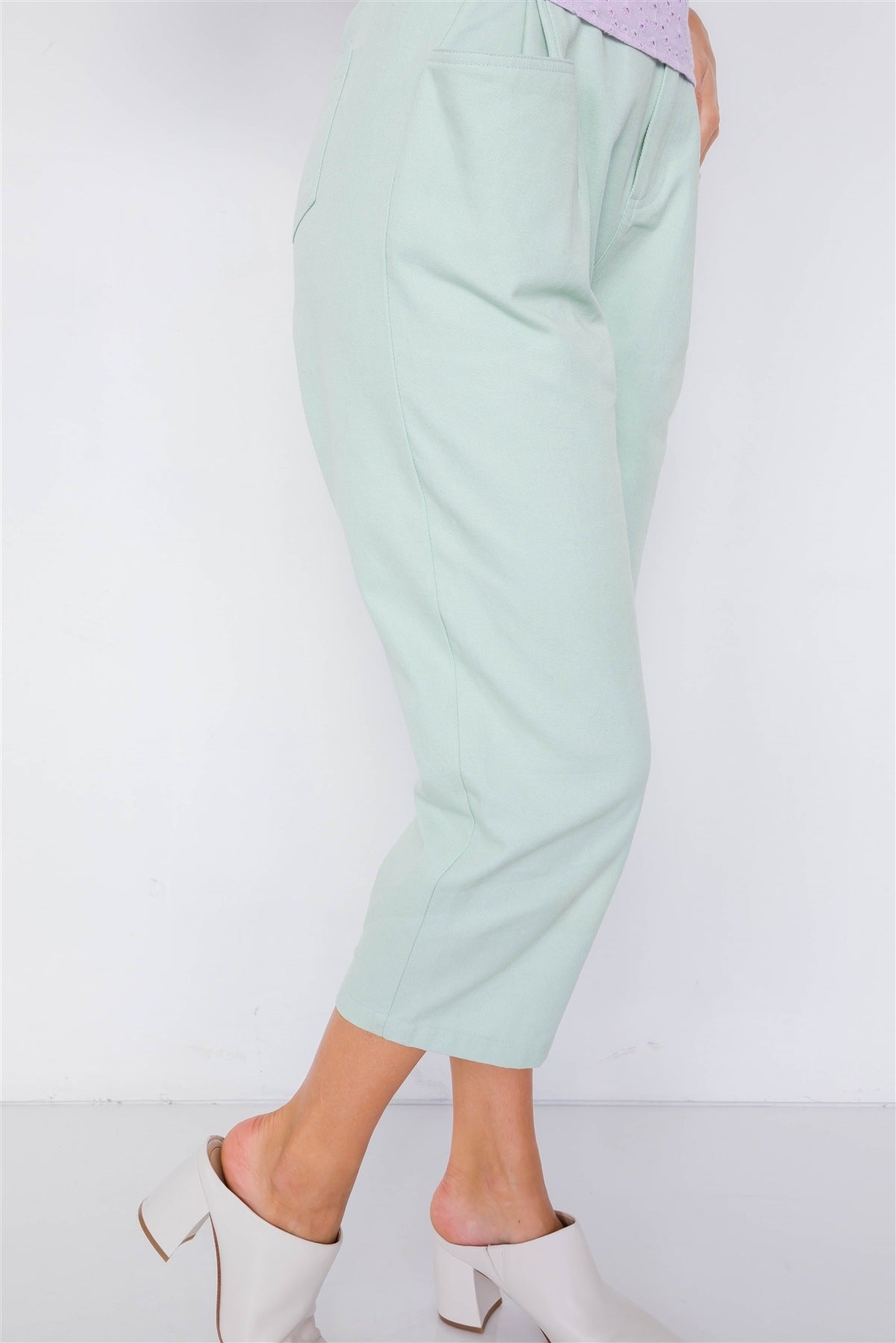 Pantalon pastel chic uni à la cheville, jambe large, taille réglable avec boutons-pression – Image 10