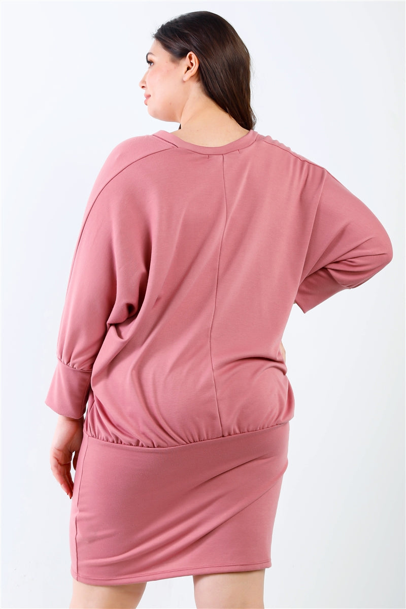 Plus - Mini-robe à manches mi-longues Dolman avec encolure découpée