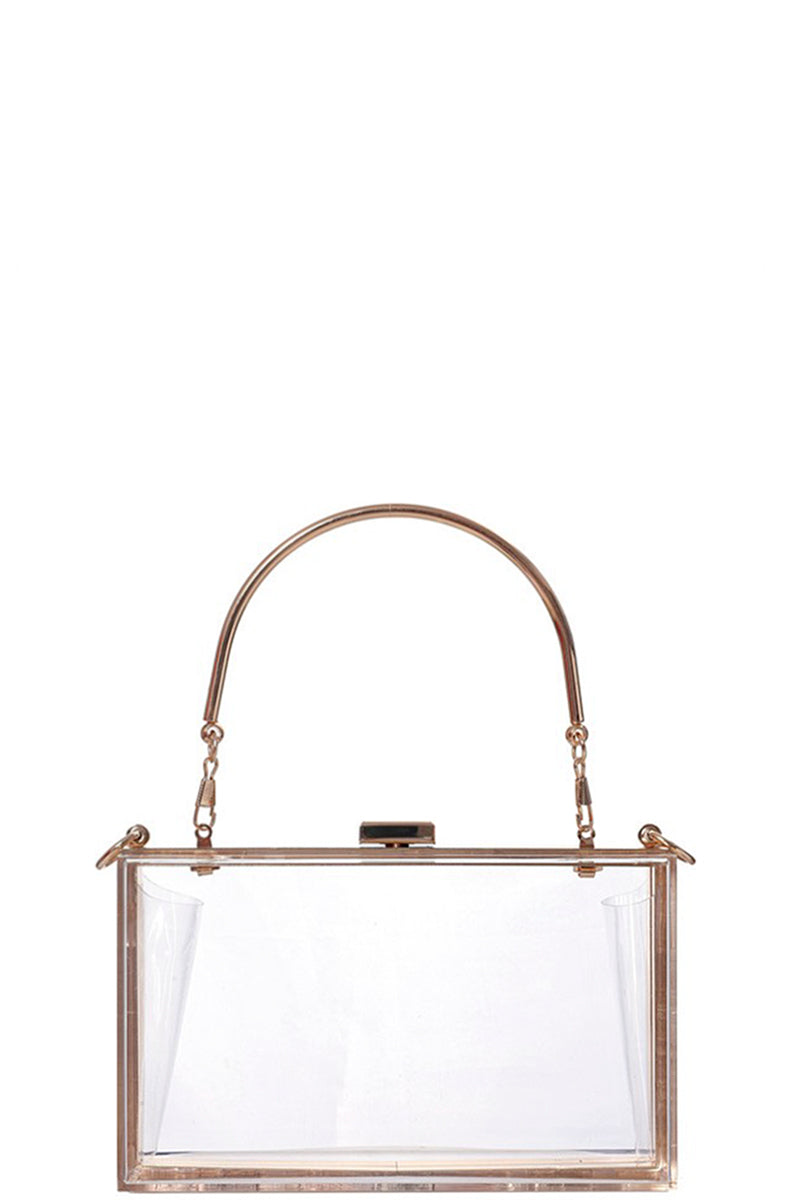 Pochette à poignée carrée transparente en métal de mode
