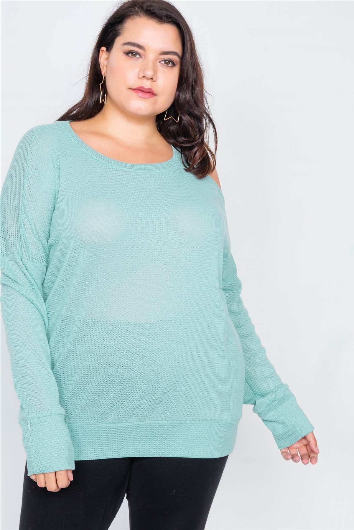 Pull à épaules dénudées en coton menthe transparent grande taille