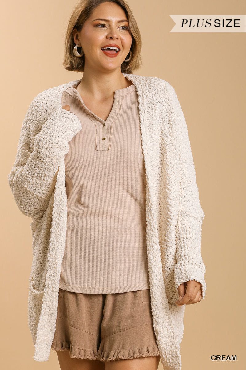 Pull cardigan surdimensionné ouvert sur le devant avec poches