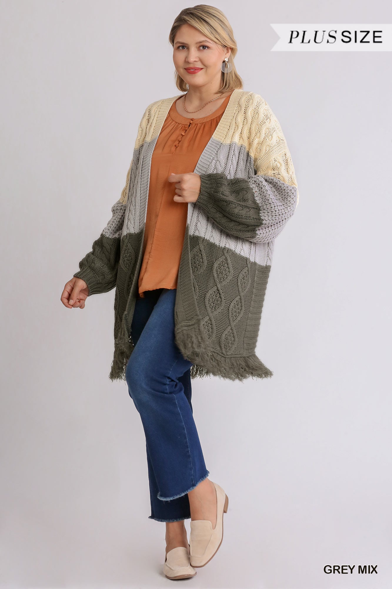 Pull cardigan tricoté patchwork ouvert sur le devant avec ourlet effiloché