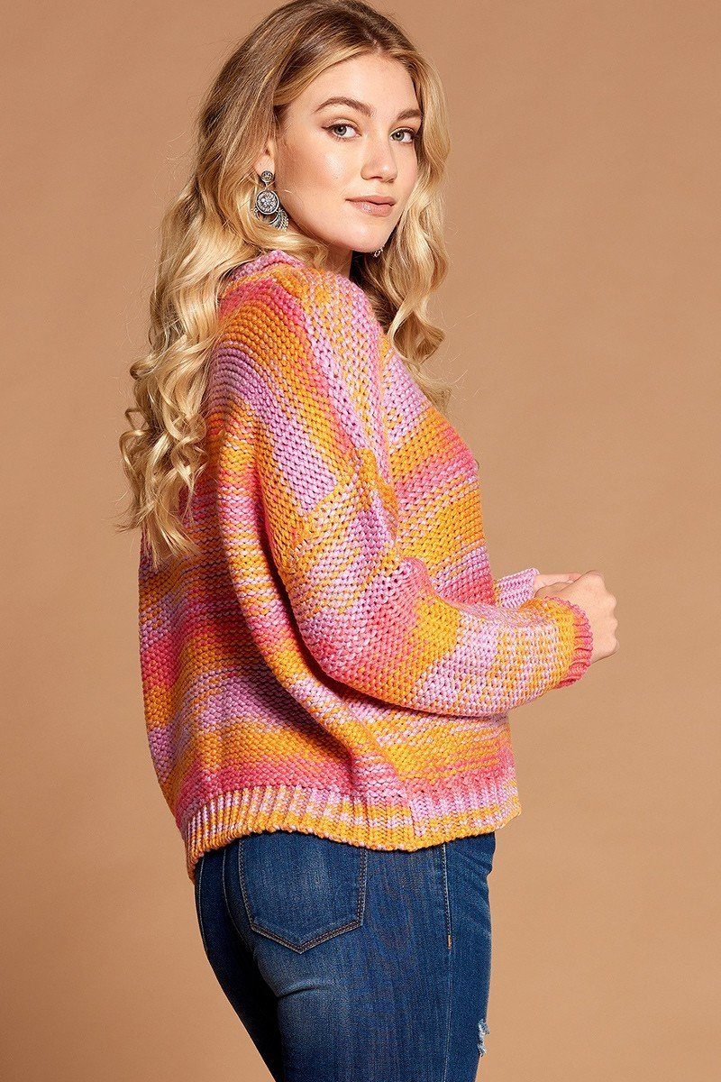 Pull en tricot à rayures en fil multicolore