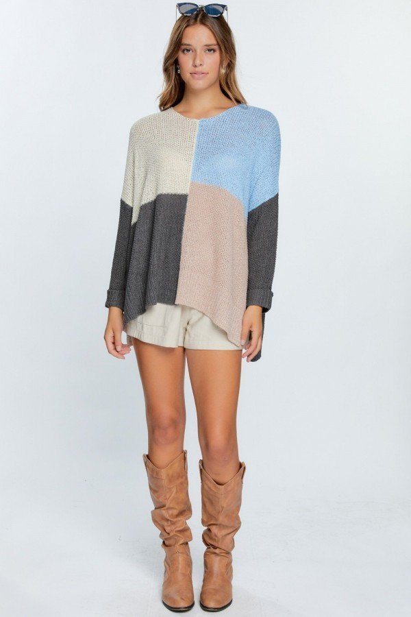Pull surdimensionné en tricot épais et confortable color block