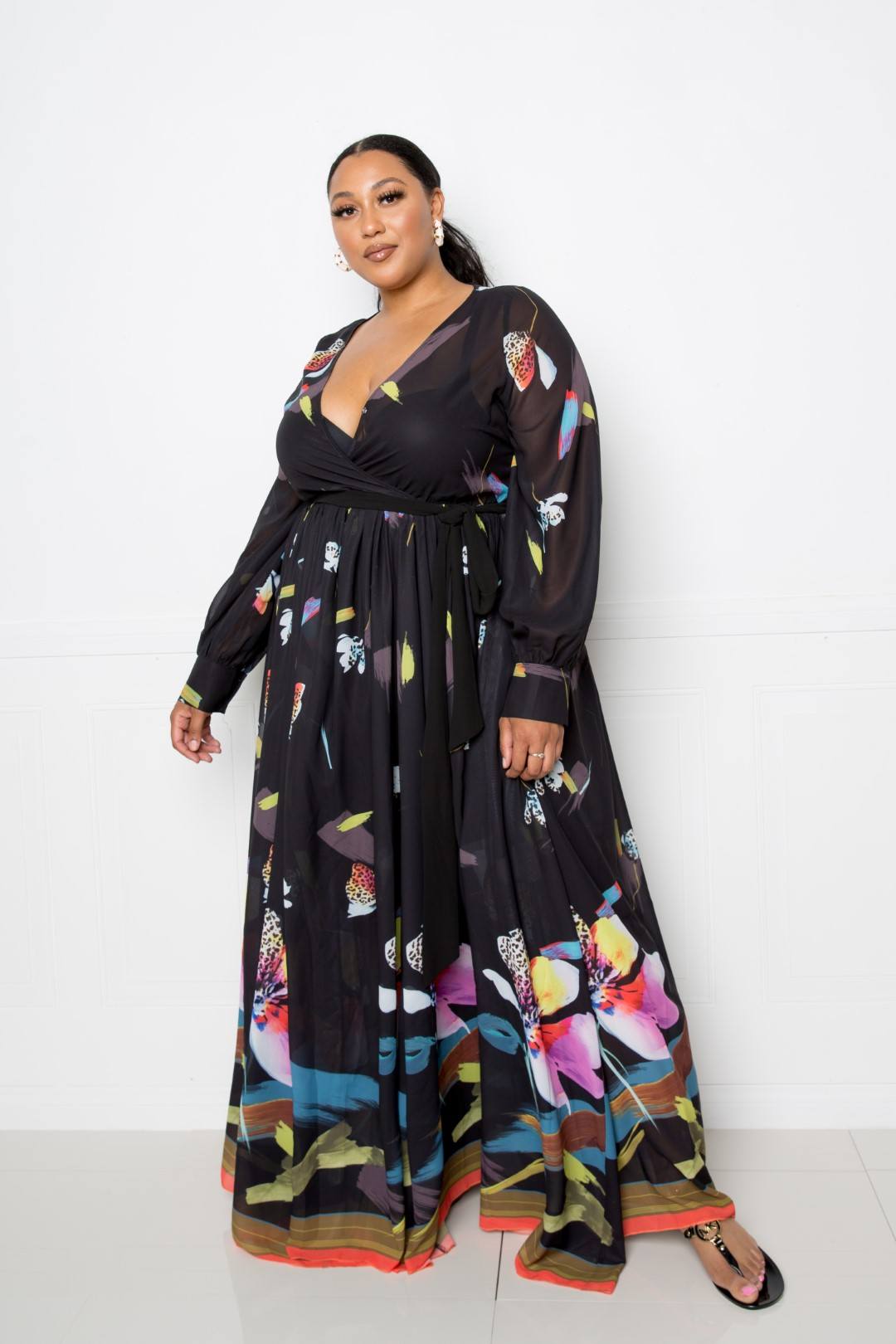 Robe longue à imprimé tropical