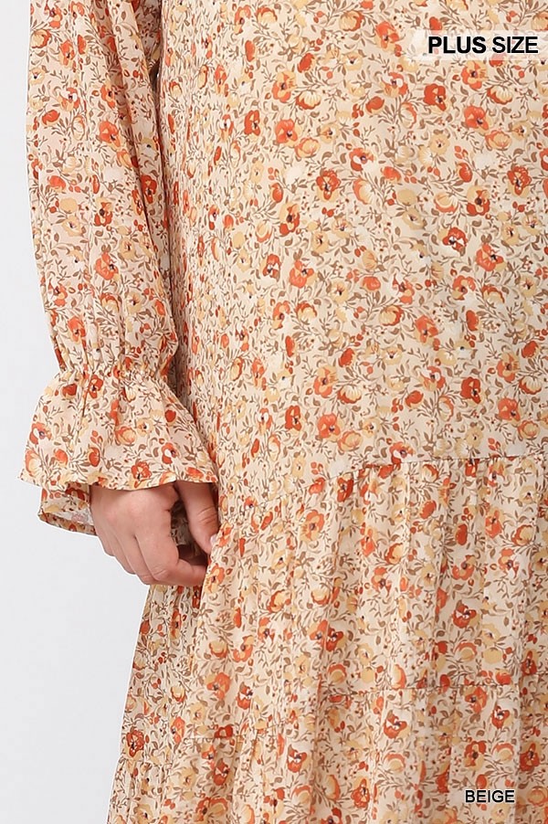 Robe longue à volants et pompons en mousseline de soie florale avec doublure complète