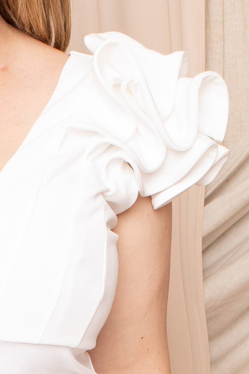 Robe longue en crêpe techno à volants