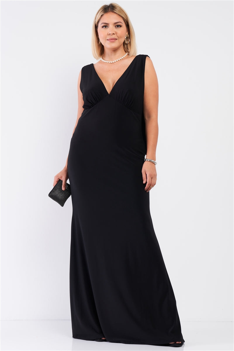 Robe longue sans manches à col en V et dos drapé
