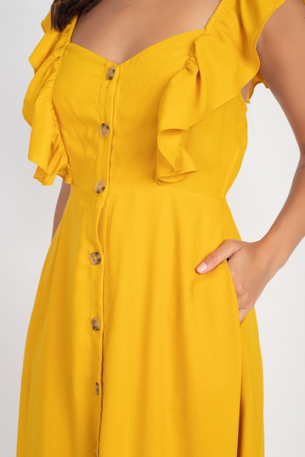 Robe midi boutonnée à volants sur le devant