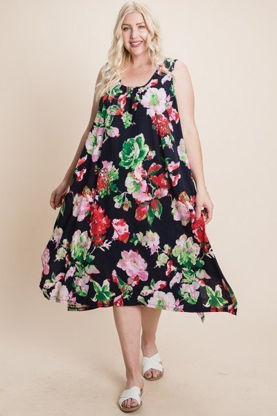 Robe midi débardeur imprimée florale Bulgari de grande taille avec ourlet asymétrique