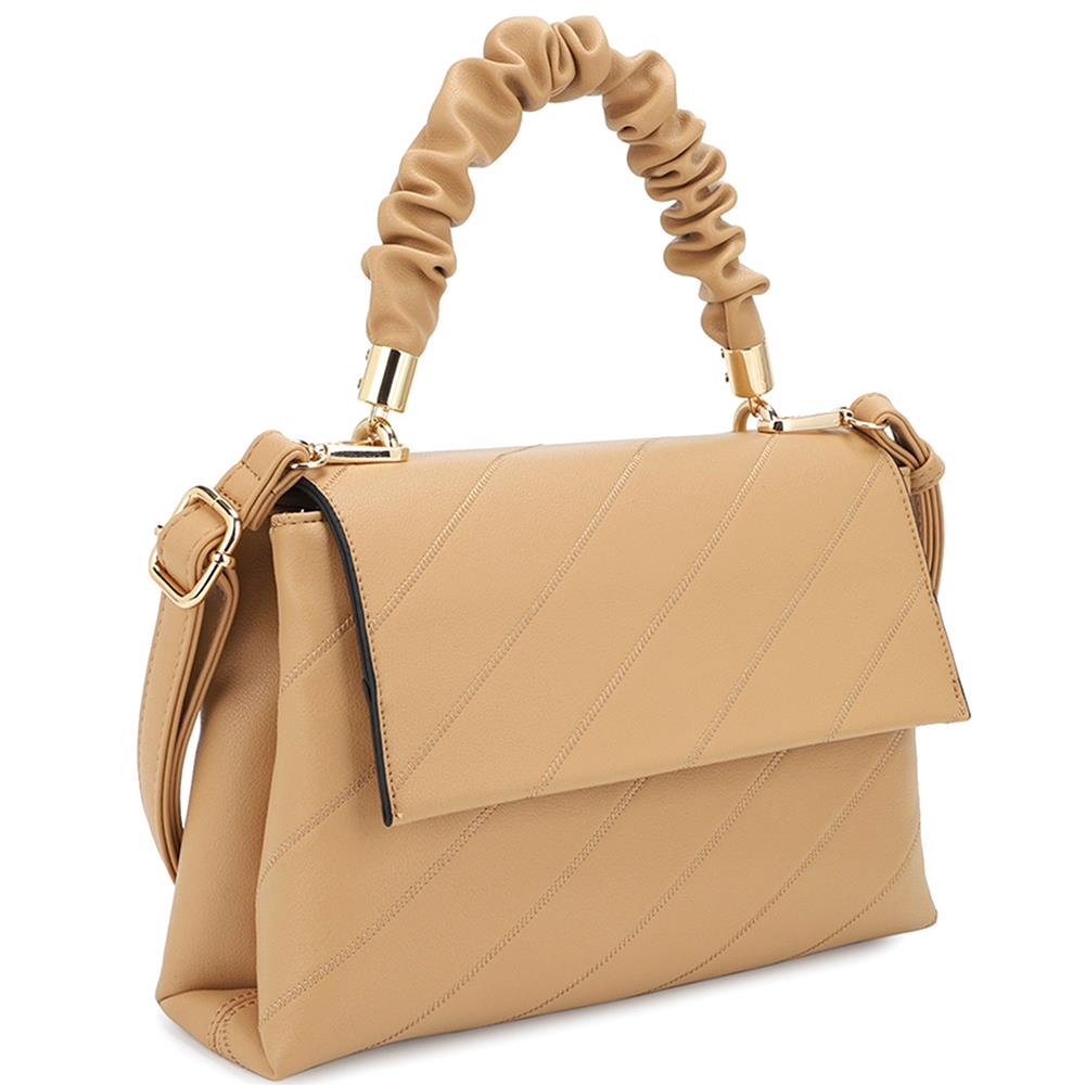Sac à bandoulière à poignée froissée à motif lisse