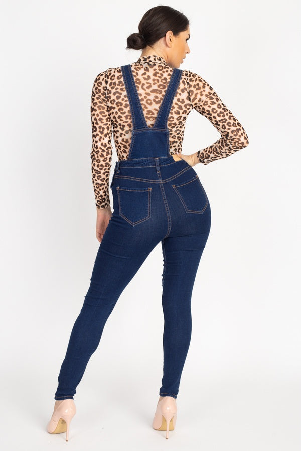 Salopette skinny en jean effet vieilli
