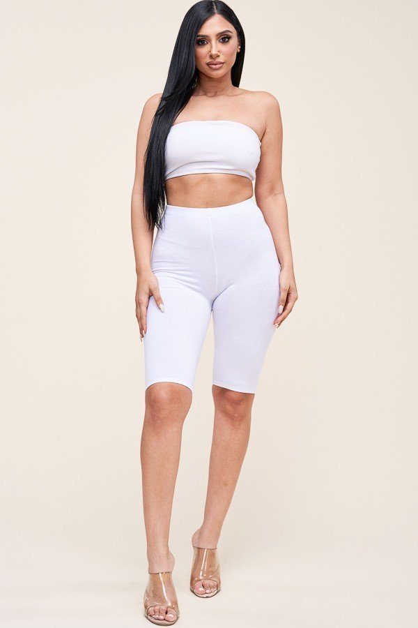 Short longueur motard en lycra et coton uni