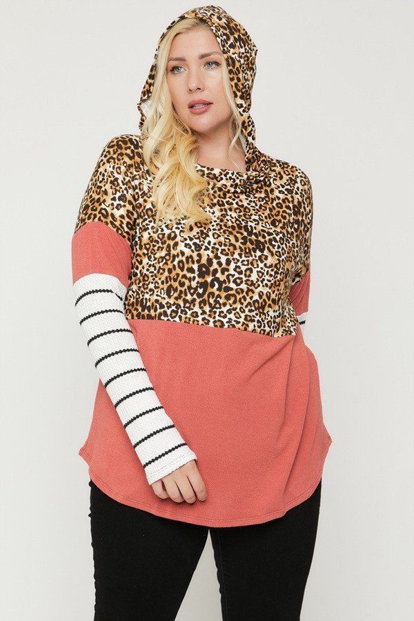 Sweat à capuche color block grande taille avec imprimé guépard