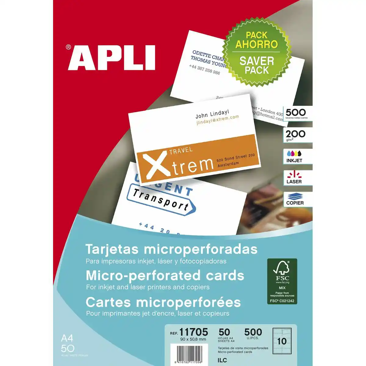 Cartes de visite Apli Blanc 50 Feuilles 90 x 50,8 mm. SUPERDISCOUNT FRANCE