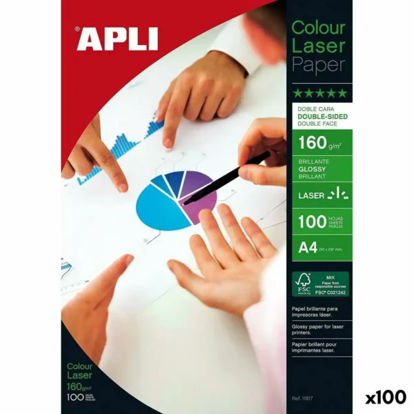 Papier Photo Glacé Apli Laser 100 Feuilles Double Face A4 160 g/m2. SUPERDISCOUNT FRANCE