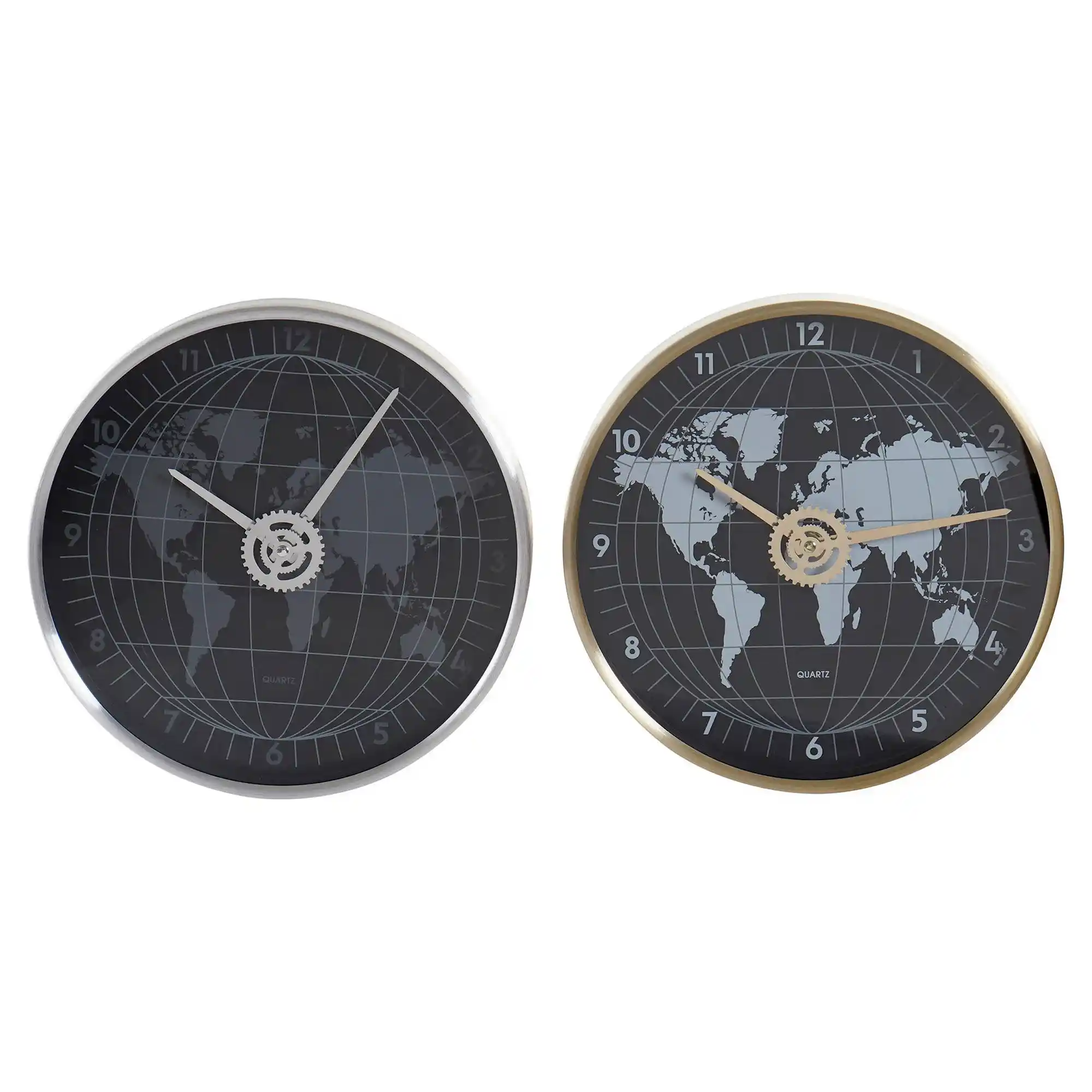 Horloge Murale Carte Du Monde Noire Et Dorée