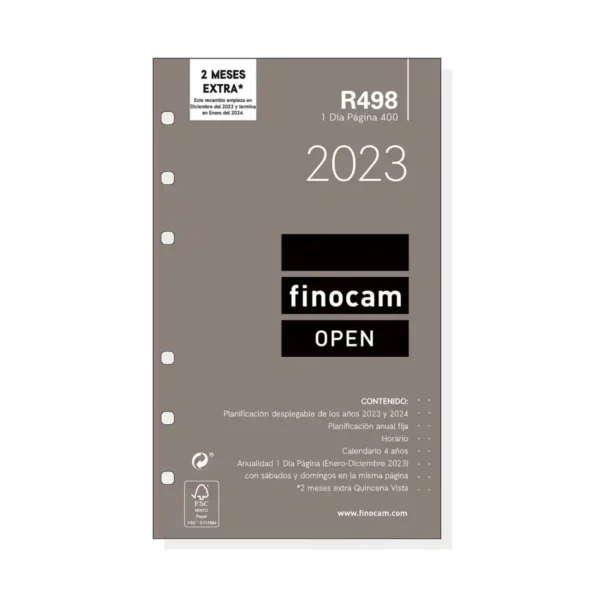 Agenda Finocam OPEN R498 Remplacement 2023 (9,1 x 15,2 cm). SUPERDISCOUNT FRANCE