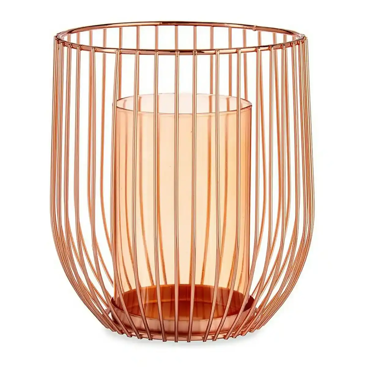Bougeoir cuivre ambre cage metal verre 15 x 17 x 15 cm _1676. DIAYTAR SENEGAL - Où Choisir est un Voyage Cultuel. Explorez notre boutique en ligne et découvrez des produits qui célèbrent la richesse et la diversité culturelle du Sénégal.