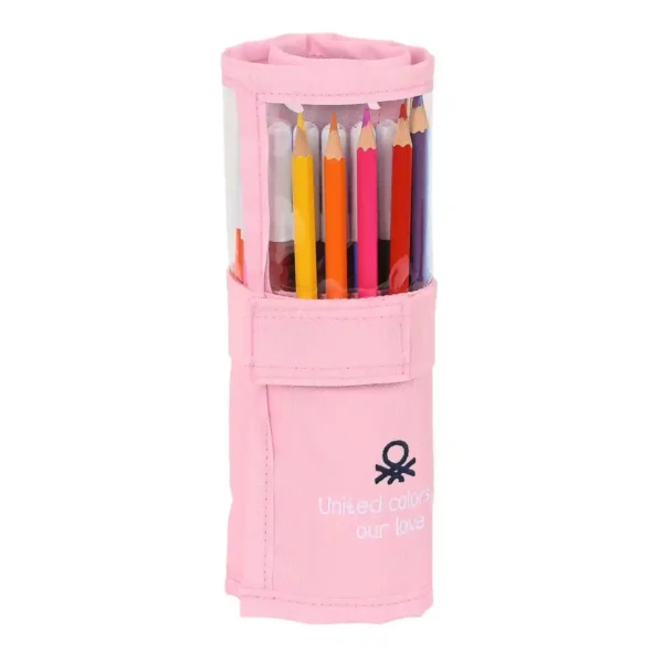 Mallette Scolaire avec Accessoires Benetton Vichy Roll-up Rose (27 Pièces). SUPERDISCOUNT FRANCE