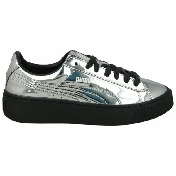 Baskets de sport pour femme Puma Basket Platform Metallic Gris clair. SUPERDISCOUNT FRANCE