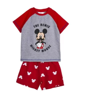 Pyjama d'été Mickey Mouse Rouge Gris. SUPERDISCOUNT FRANCE