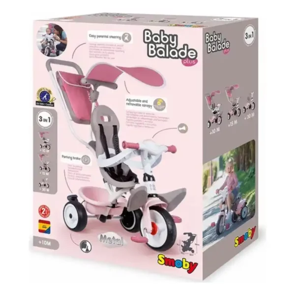 Tricycle Smoby 7600741401 Rose 3 en 1 (68 x 52 x 101 cm). SUPERDISCOUNT FRANCE